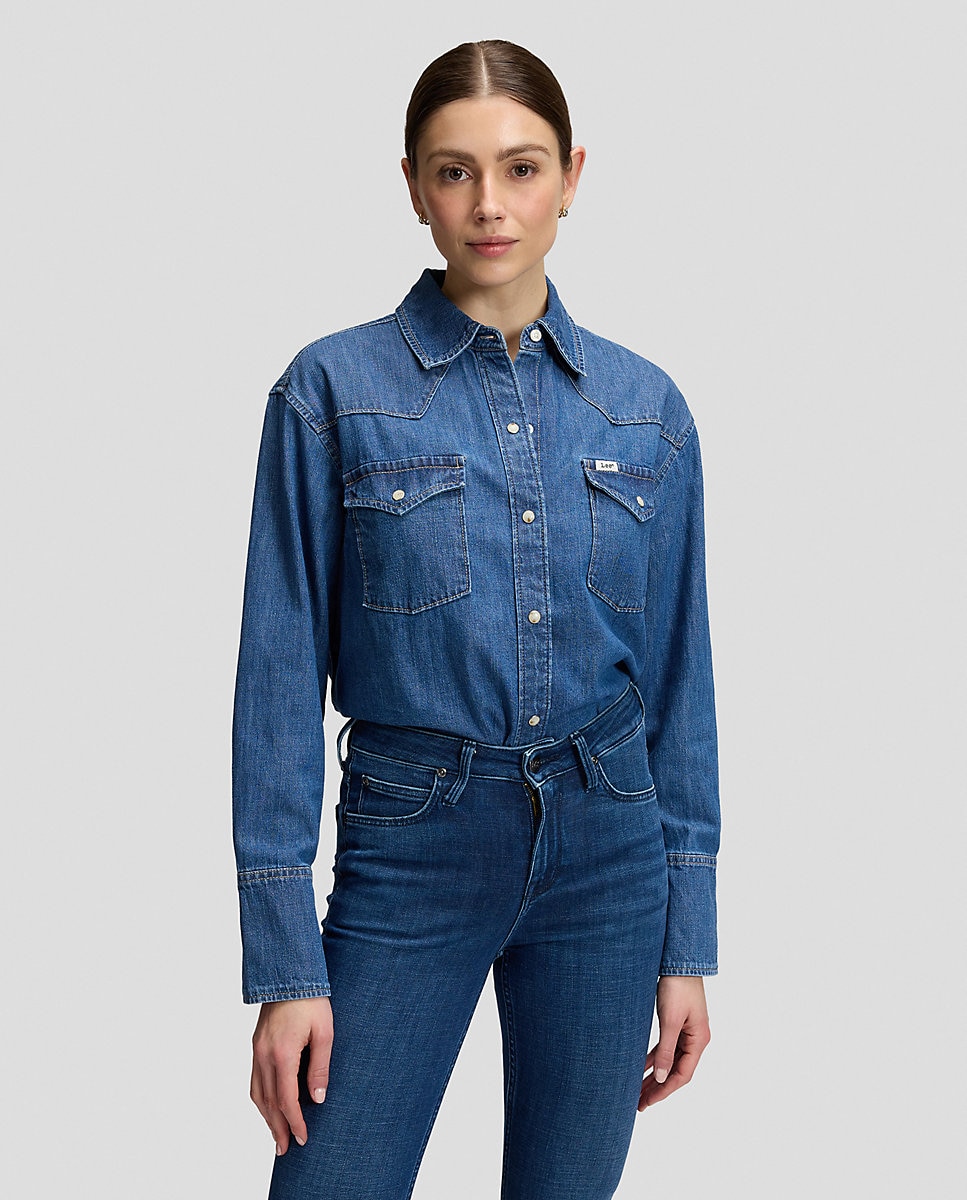 Camisa vaquera de mujer con canesús en punta y bolsillos con solapa - Lee - Azul Azul-1