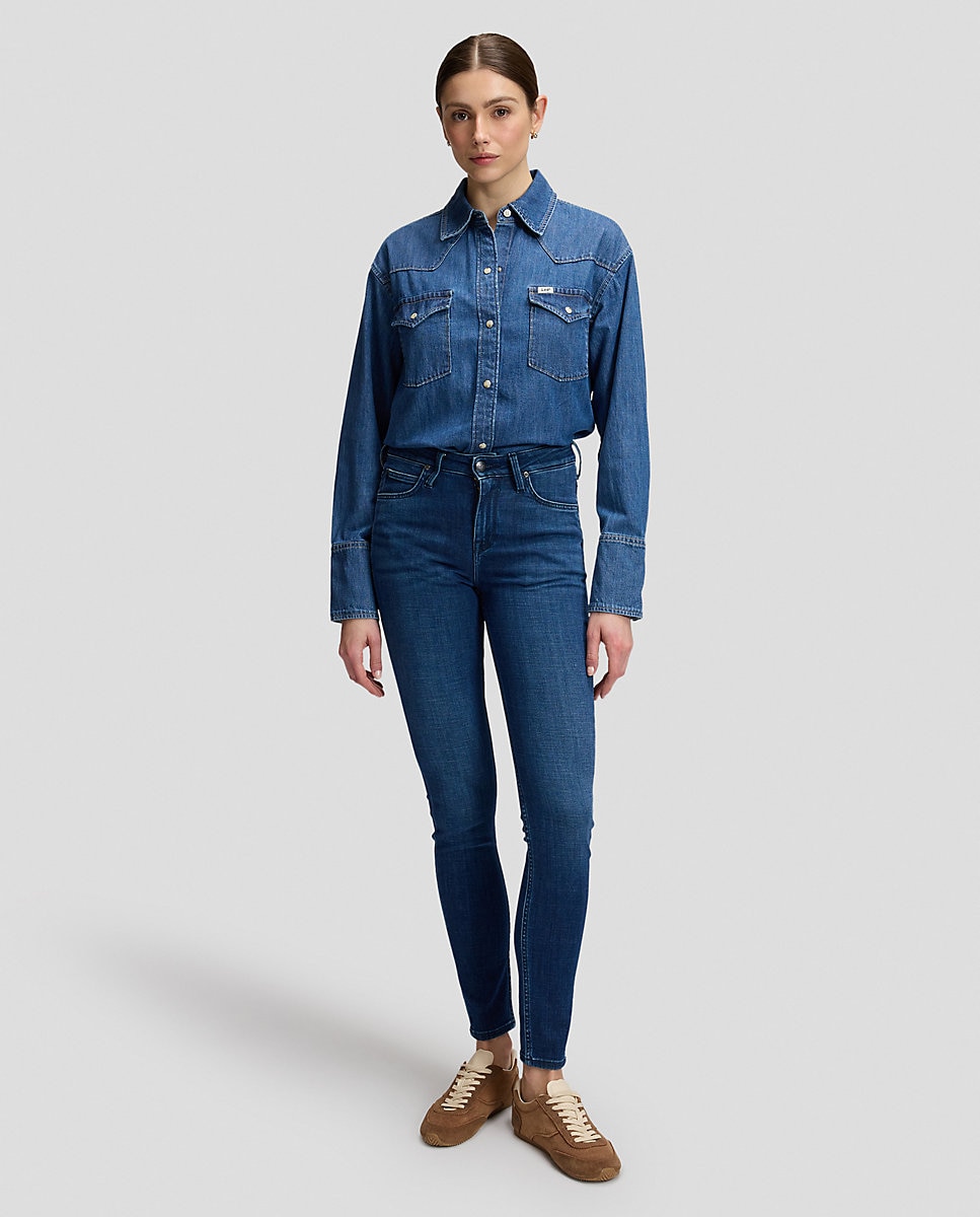 Camisa vaquera de mujer con canesús en punta y bolsillos con solapa - Lee - Azul Azul-2