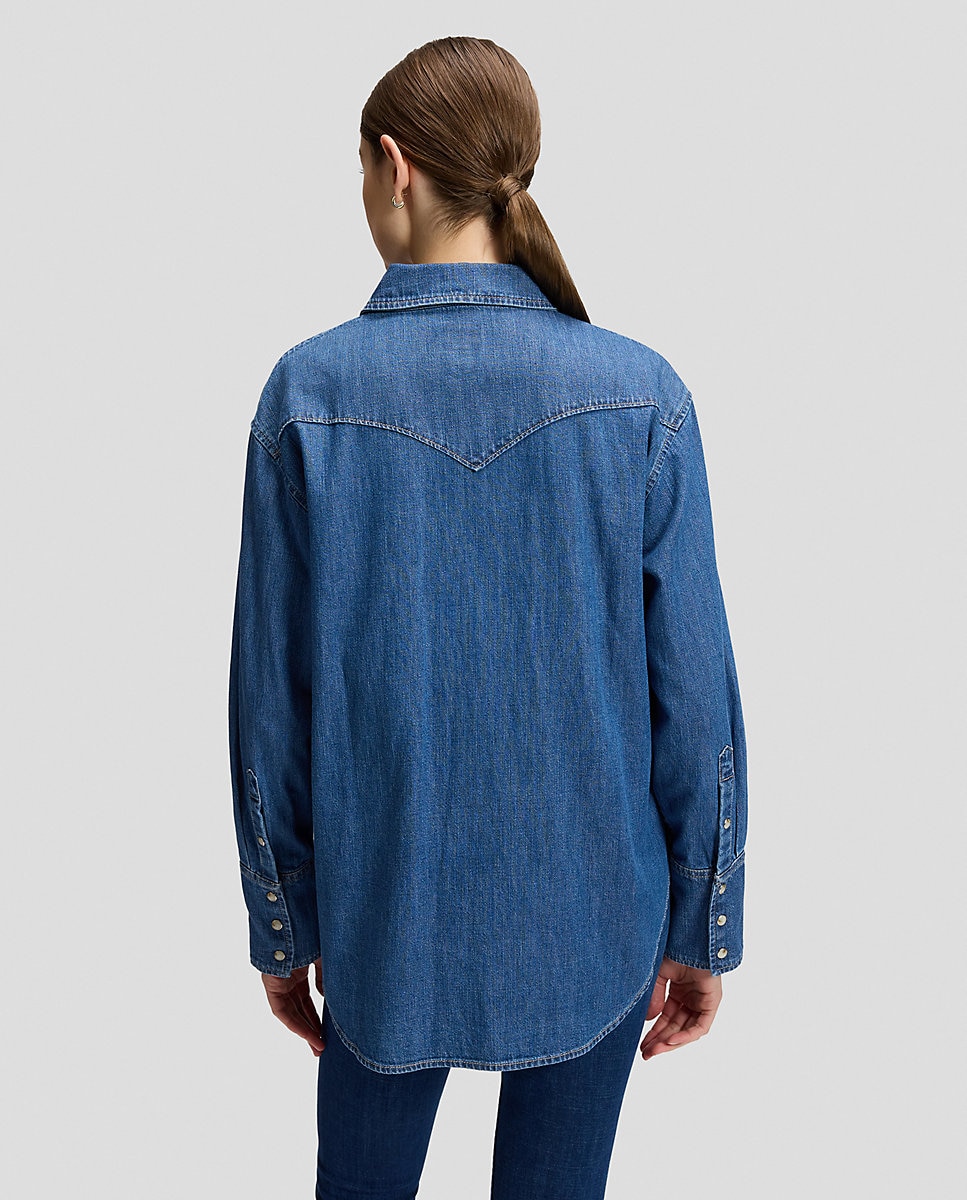 Camisa vaquera de mujer con canesús en punta y bolsillos con solapa - Lee - Azul Azul-3