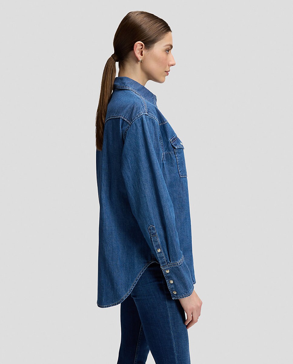 Camisa vaquera de mujer con canesús en punta y bolsillos con solapa - Lee - Azul Azul-4