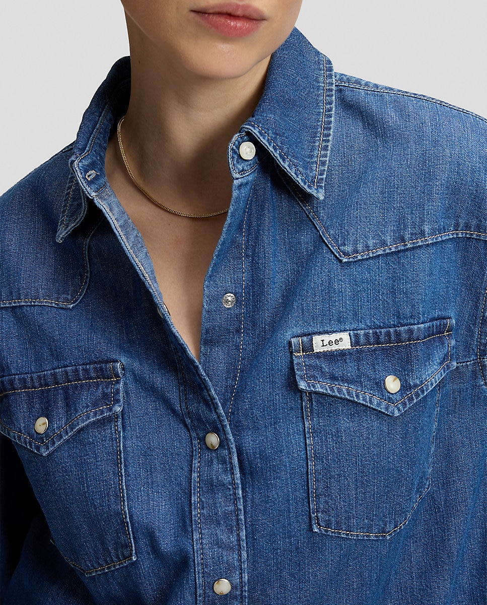Camisa vaquera de mujer con canesús en punta y bolsillos con solapa - Lee - Azul Azul-5
