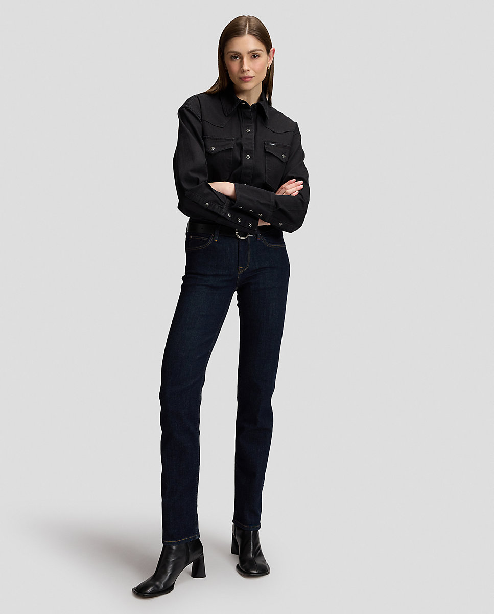 Camisa de mujer con canesús en punta y bolsillos con solapa - Lee - Negro Negro-2