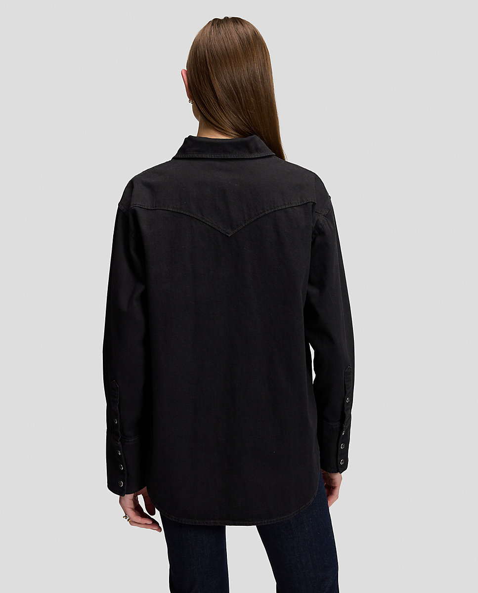 Camisa de mujer con canesús en punta y bolsillos con solapa - Lee - Negro Negro-3