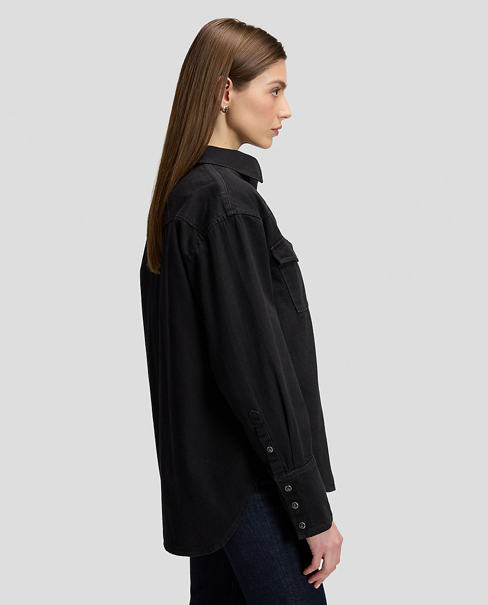 Camisa de mujer con canesús en punta y bolsillos con solapa - Lee - Negro Negro-4