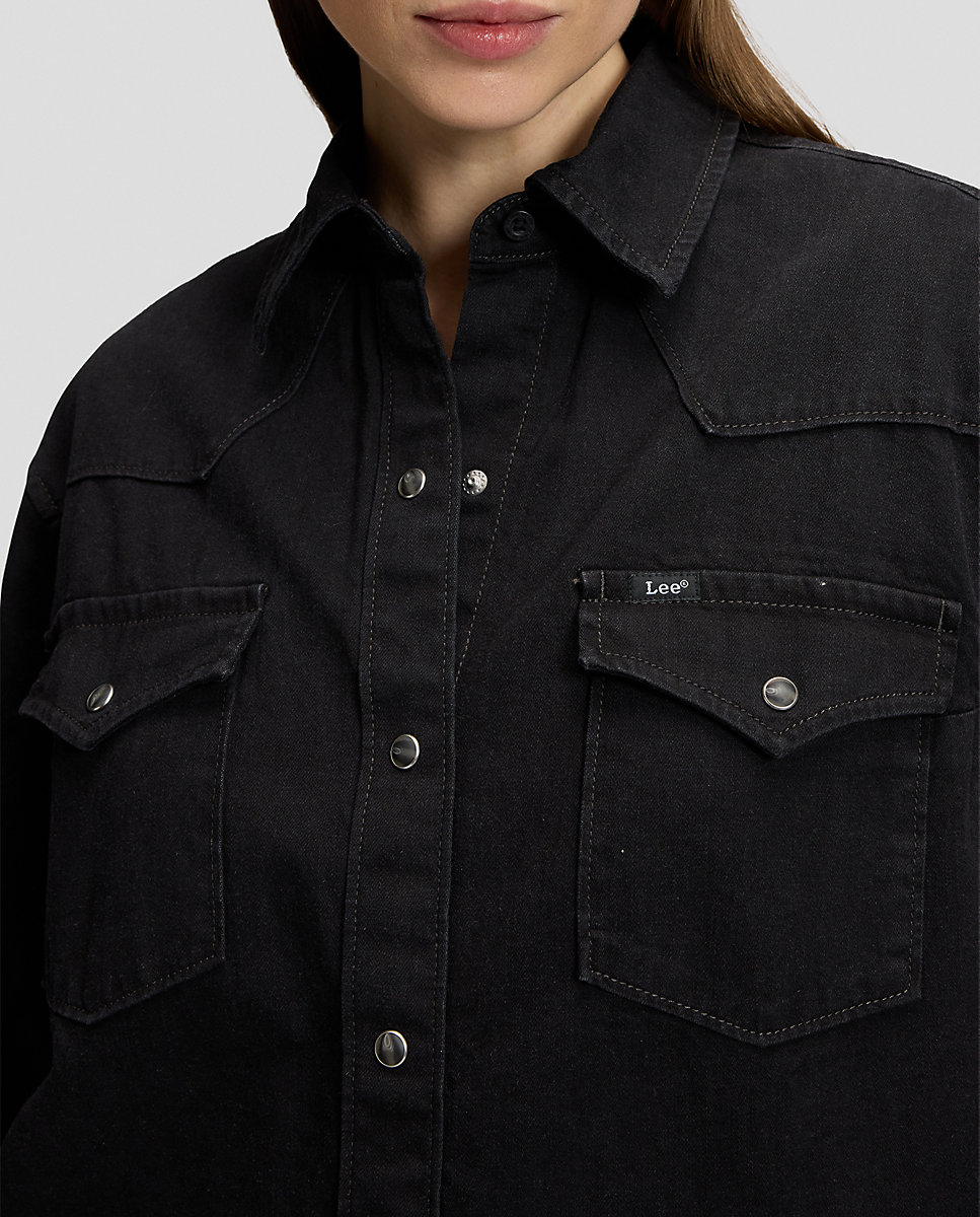 Camisa de mujer con canesús en punta y bolsillos con solapa - Lee - Negro Negro-5