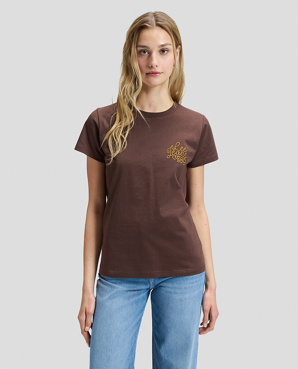 Camiseta ajustada sencilla de mujer con detalle bordado - Lee - Marrón Marrón-1