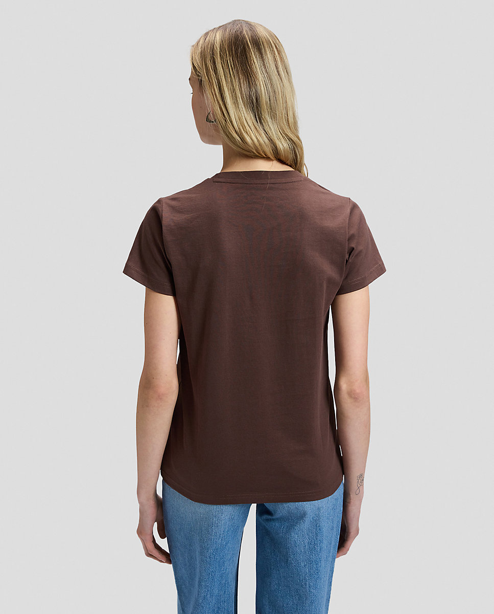 Camiseta ajustada sencilla de mujer con detalle bordado - Lee - Marrón Marrón-2