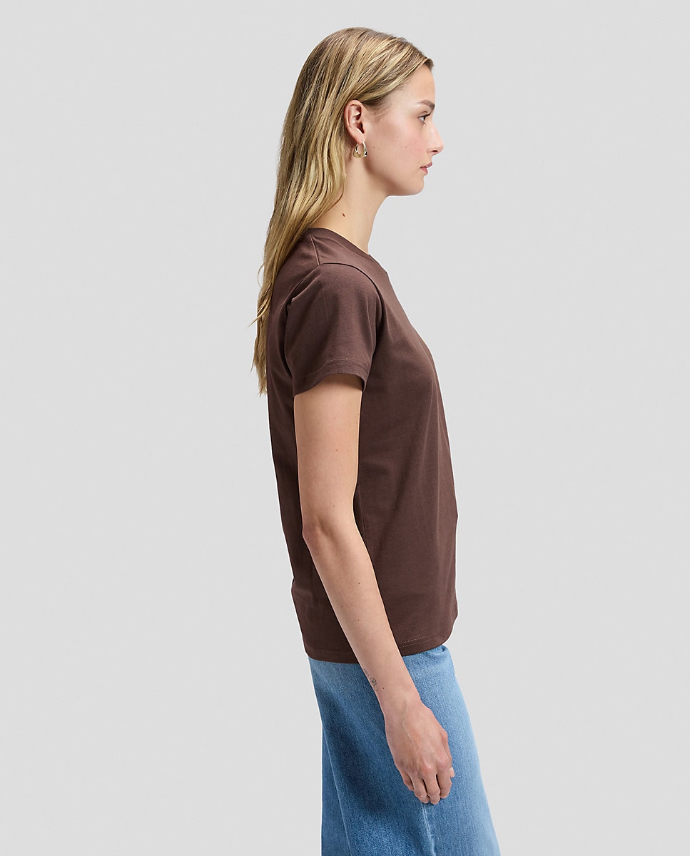 Camiseta ajustada sencilla de mujer con detalle bordado - Lee - Marrón Marrón-4