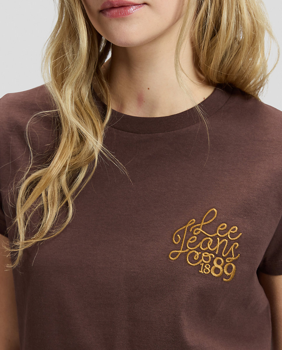 Camiseta ajustada sencilla de mujer con detalle bordado - Lee - Marrón Marrón-5