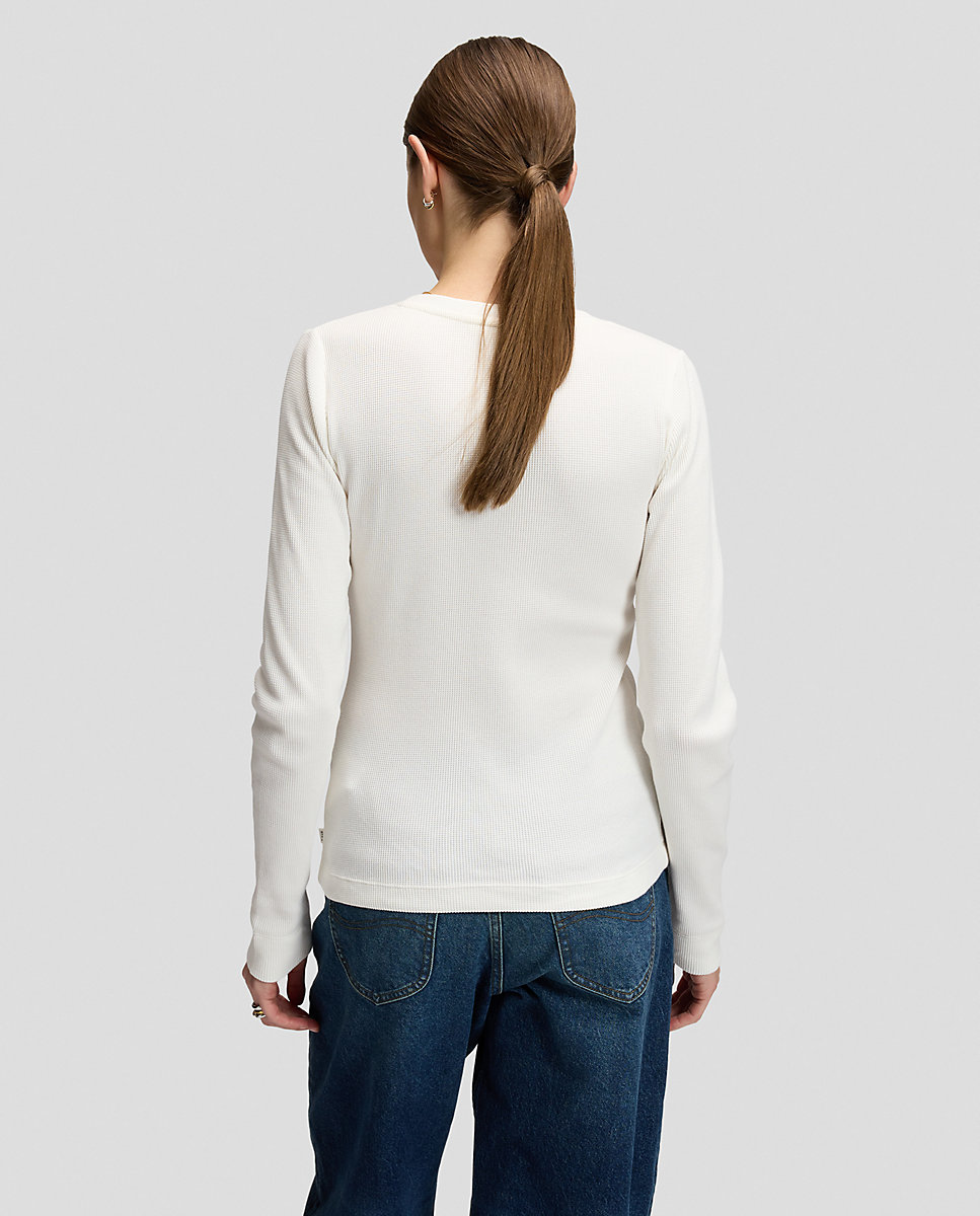 Camiseta de mujer de manga larga en tejido waffle - Lee - Blanco Blanco-2