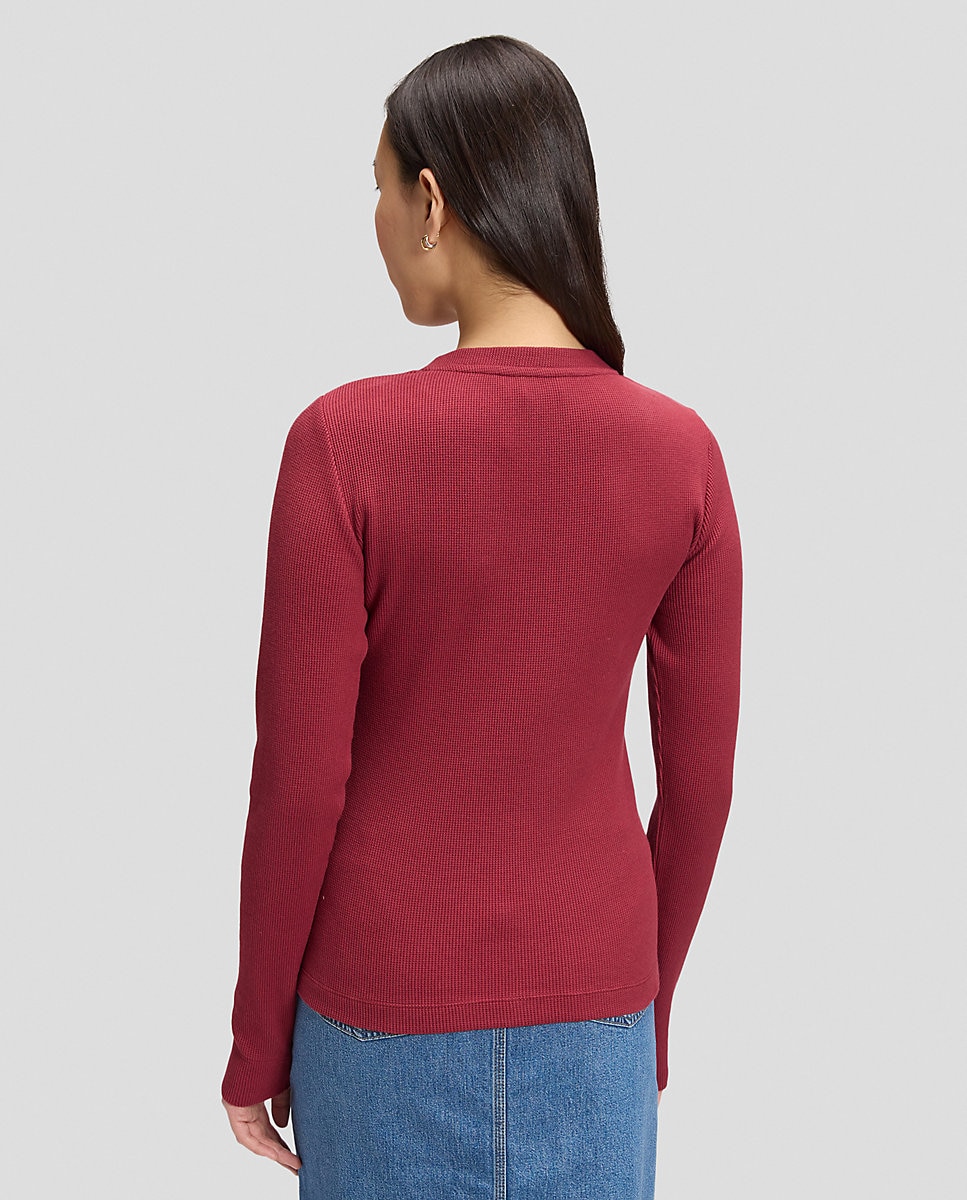 Camiseta de mujer de manga larga en tejido waffle - Lee - Rojo Rojo-2