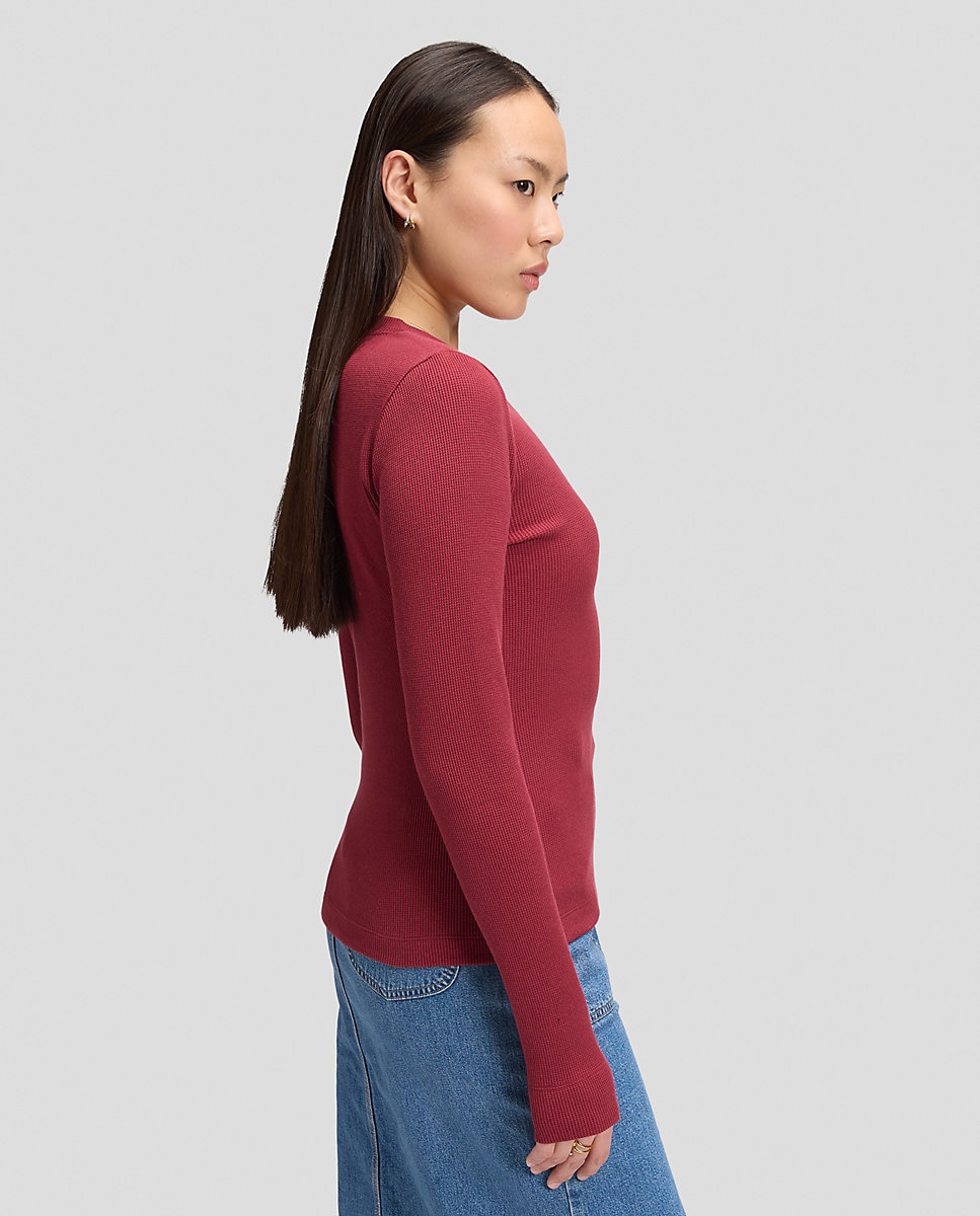 Camiseta de mujer de manga larga en tejido waffle - Lee - Rojo Rojo-4