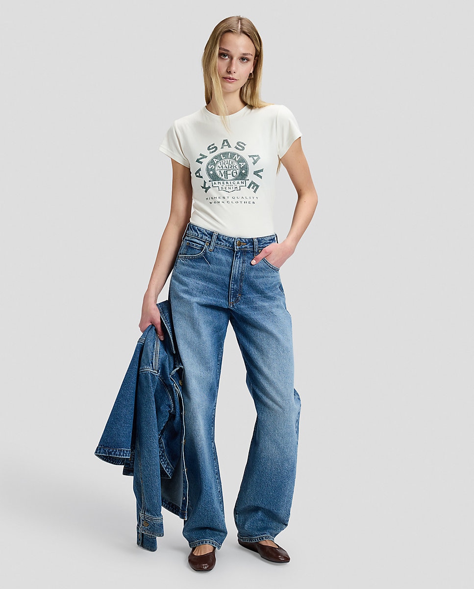 Camiseta de mujer de corte entallado con cuello redondo y manga corta - Lee - Blanco Blanco-3