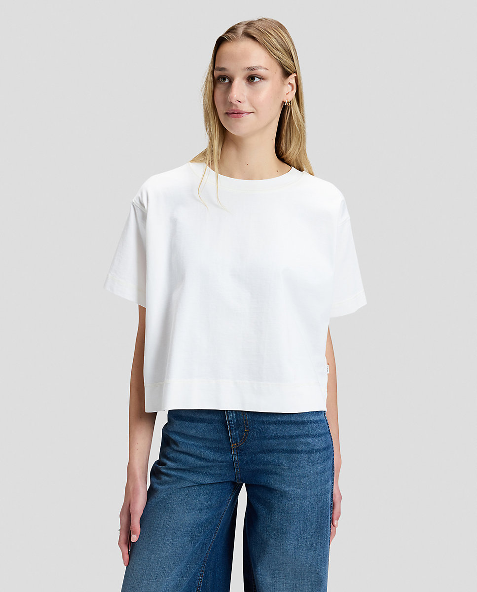 Camiseta cropped de mujer de manga corta de corte cuadrado - Lee - Blanco Blanco-1