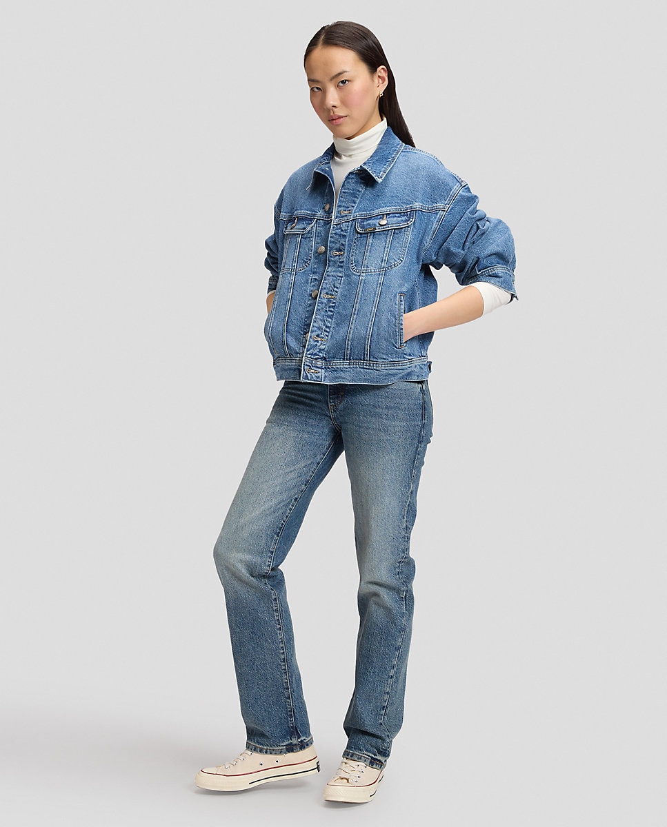 Chaqueta vaquera de mujer con canesús inclinados, dos bolsillos en el pecho y pespuntes en zigzag en la tapeta - Lee - Azul Azul-3