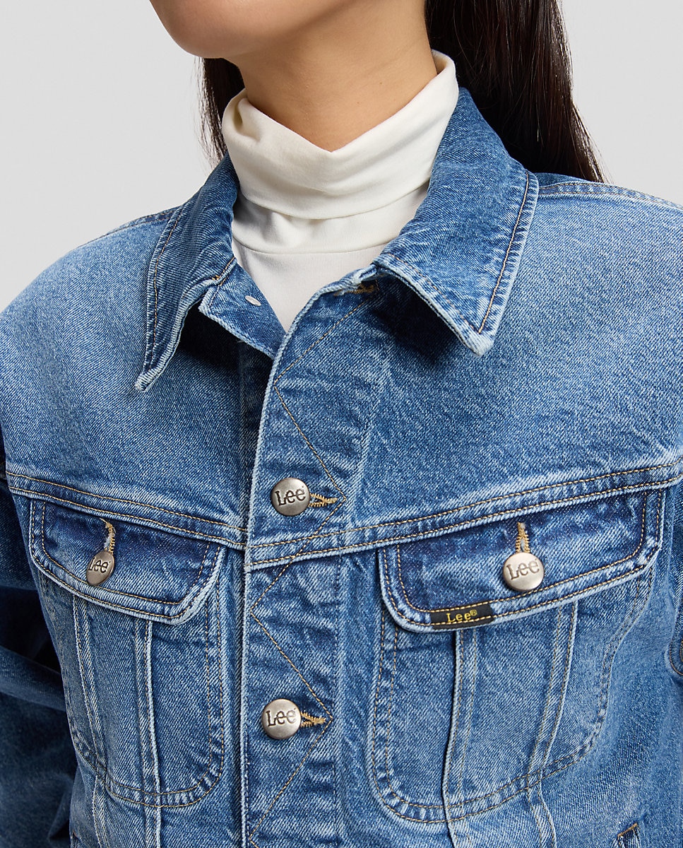 Chaqueta vaquera de mujer con canesús inclinados, dos bolsillos en el pecho y pespuntes en zigzag en la tapeta - Lee - Azul Azul-5