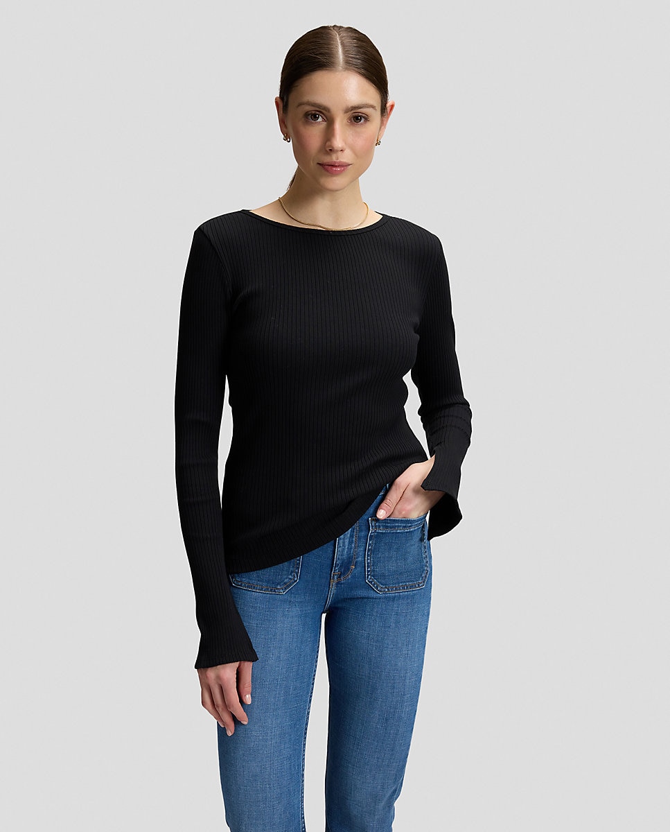 Camiseta de mujer de manga larga y cuello amplio - Lee - Negro Negro-1