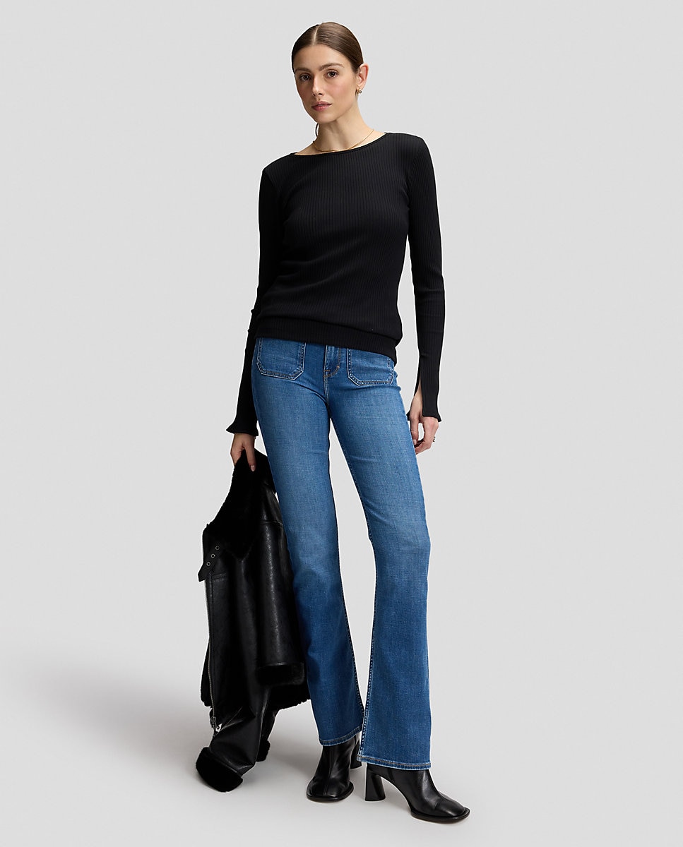 Camiseta de mujer de manga larga y cuello amplio - Lee - Negro Negro-3