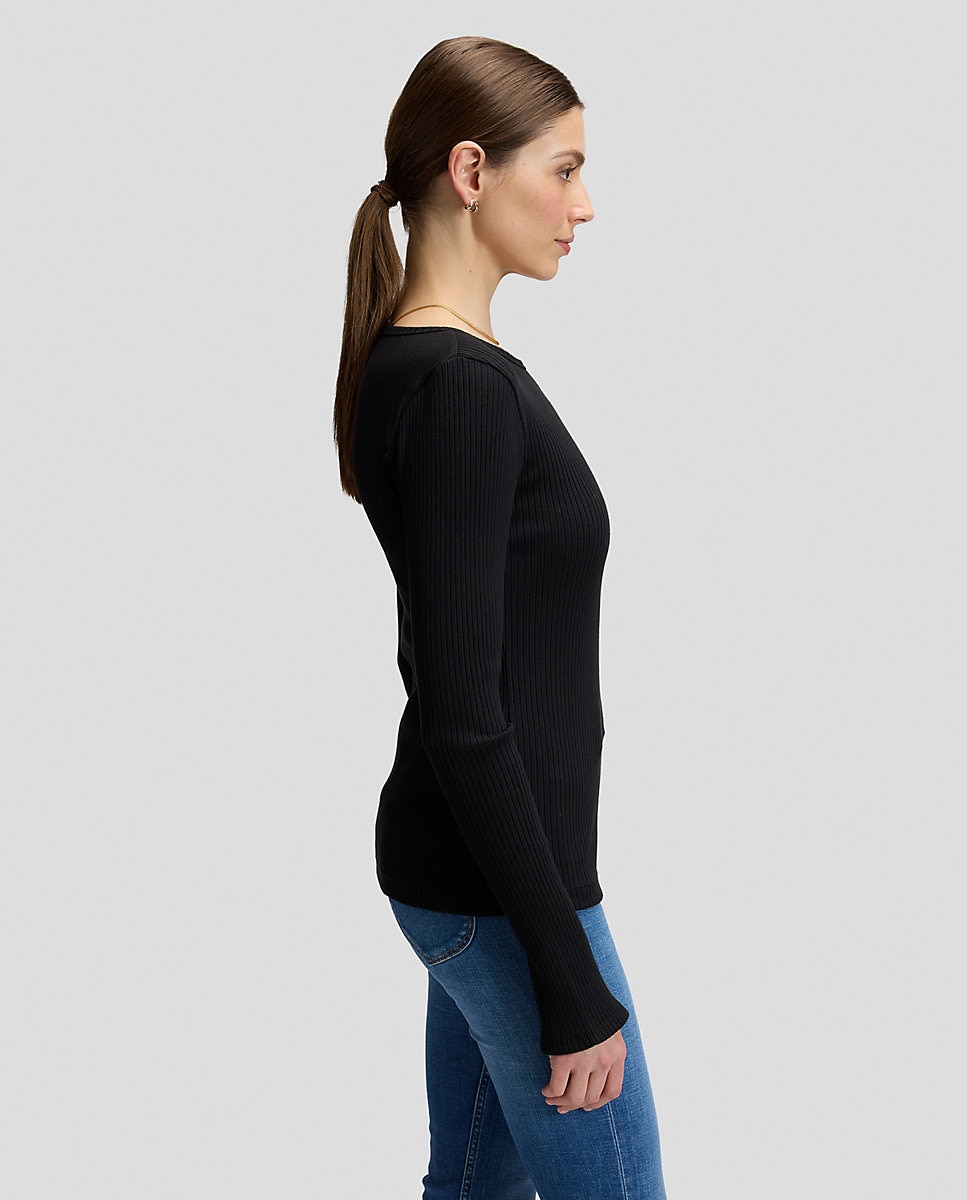 Camiseta de mujer de manga larga y cuello amplio - Lee - Negro Negro-4