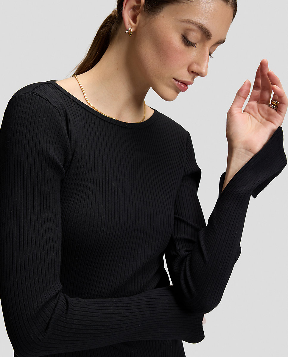 Camiseta de mujer de manga larga y cuello amplio - Lee - Negro Negro-5