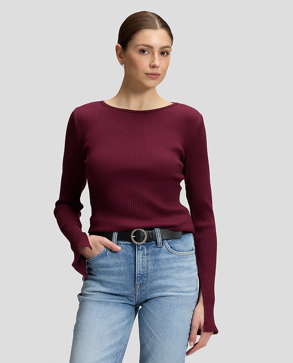 Camiseta de mujer de manga larga y cuello amplio - Lee - Morado Morado-1