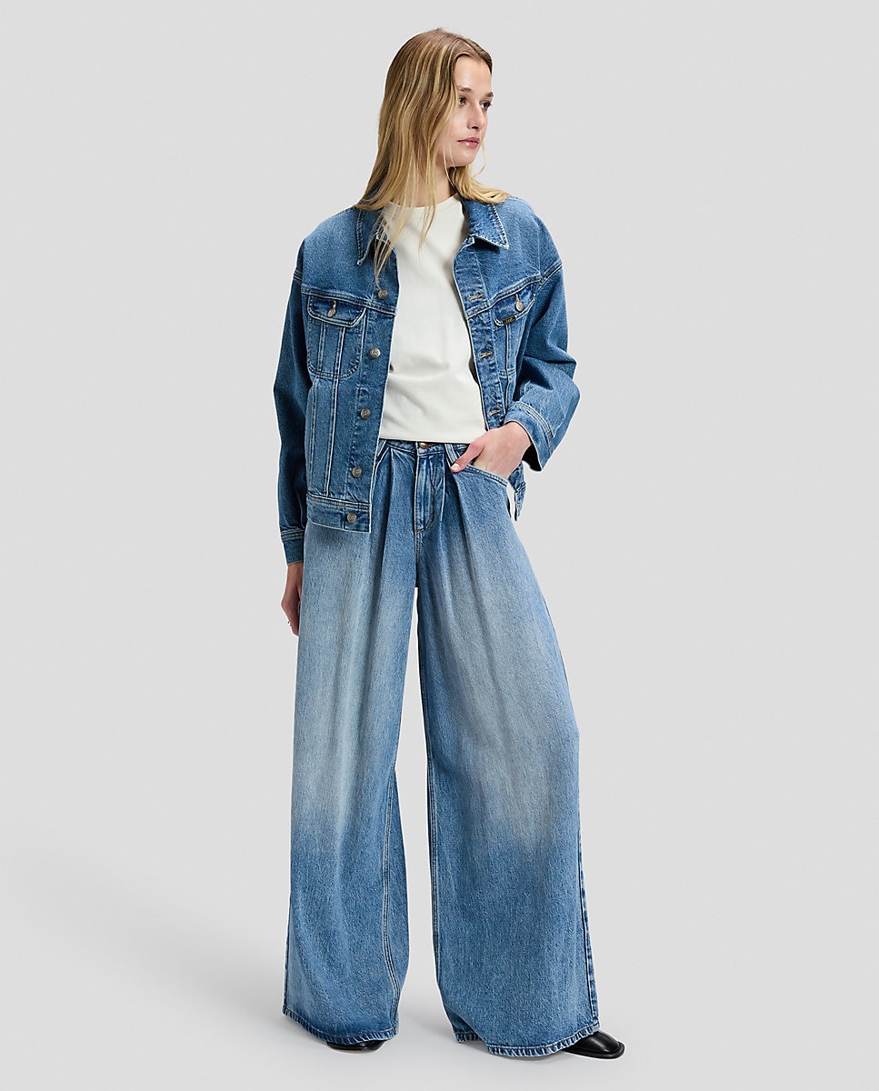 Vaquero de mujer de talle medio con pliegues frontales y una pernera superancha - Lee - Azul Azul-1
