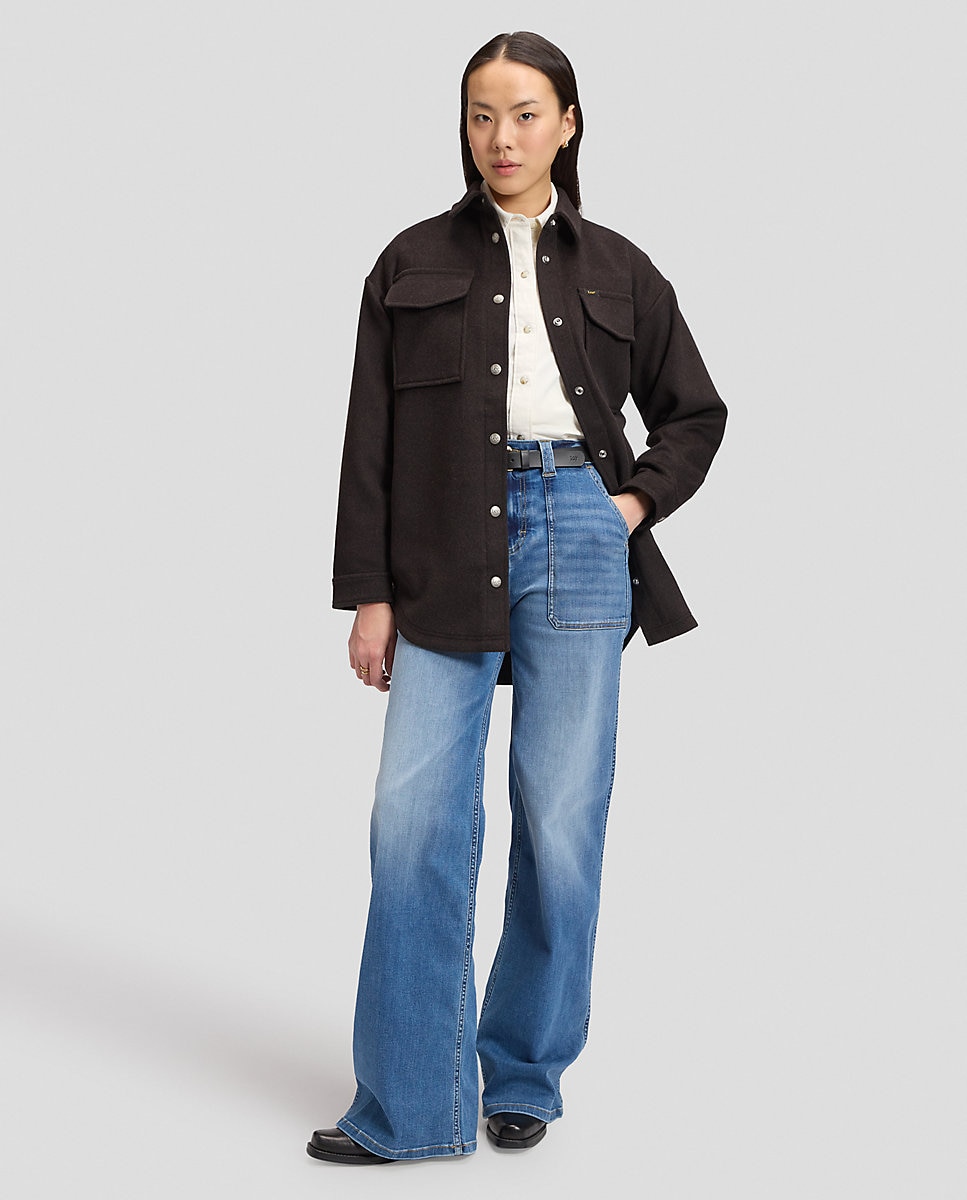 Vaquero de mujer de corte palazzo de tiro alto con bolsillos funcionales - Lee - Azul Azul-1