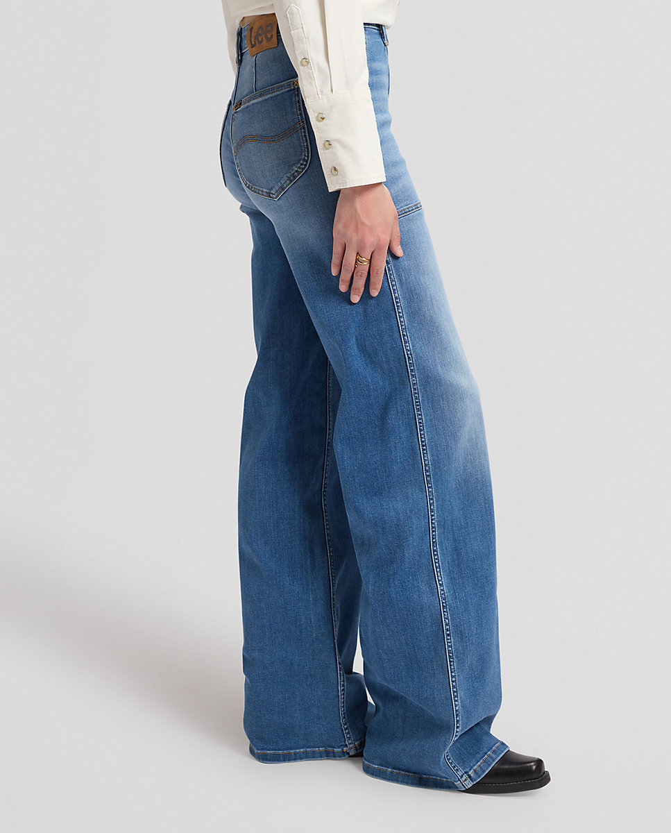 Vaquero de mujer de corte palazzo de tiro alto con bolsillos funcionales - Lee - Azul Azul-4