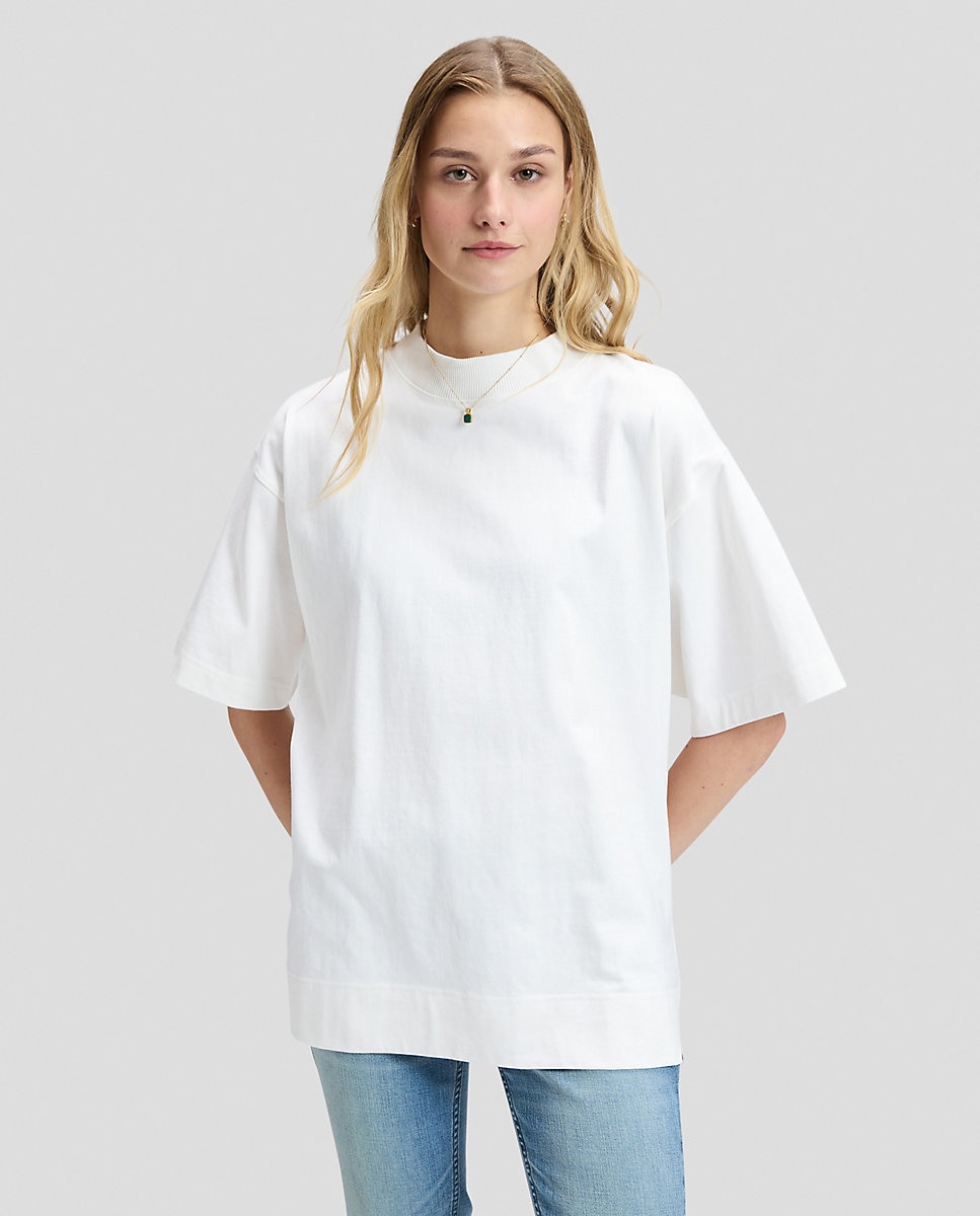 Camiseta de mujer de corte cuadrado, cuello acanalado grueso y mangas anchas - Lee - Blanco Blanco-1