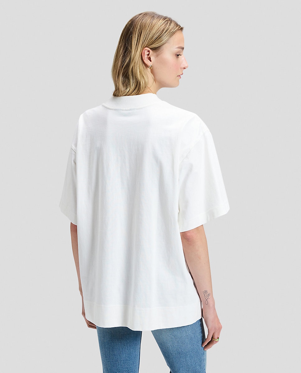 Camiseta de mujer de corte cuadrado, cuello acanalado grueso y mangas anchas - Lee - Blanco Blanco-3