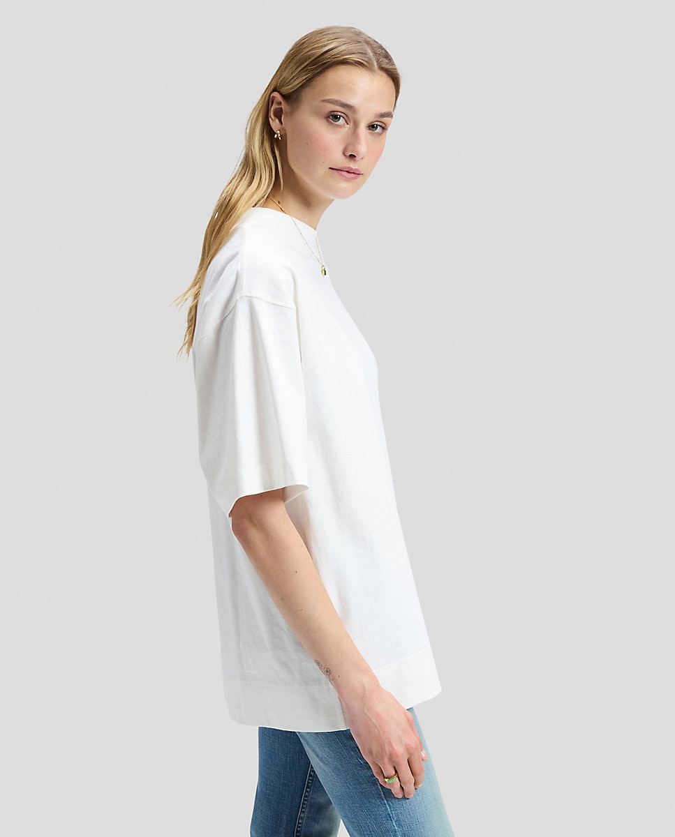 Camiseta de mujer de corte cuadrado, cuello acanalado grueso y mangas anchas - Lee - Blanco Blanco-4