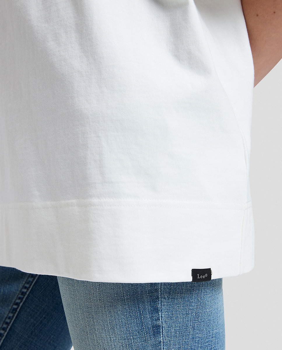Camiseta de mujer de corte cuadrado, cuello acanalado grueso y mangas anchas - Lee - Blanco Blanco-5