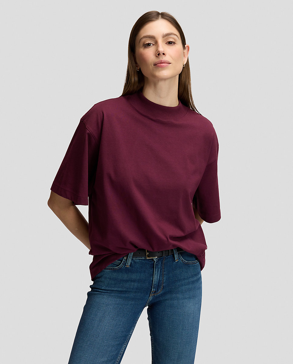 Camiseta de mujer de corte cuadrado, cuello acanalado grueso y mangas anchas - Lee - Morado Morado-1