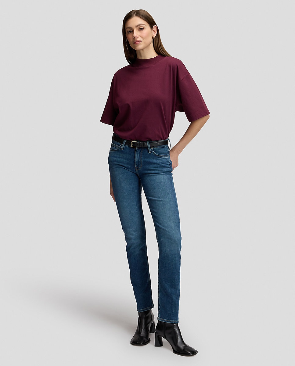Camiseta de mujer de corte cuadrado, cuello acanalado grueso y mangas anchas - Lee - Morado Morado-2