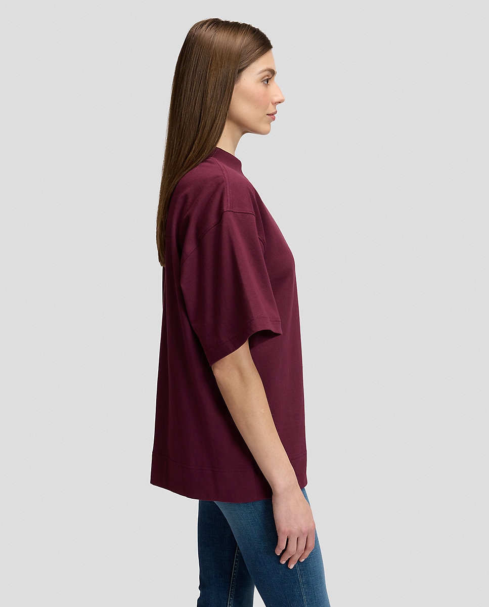 Camiseta de mujer de corte cuadrado, cuello acanalado grueso y mangas anchas - Lee - Morado Morado-4