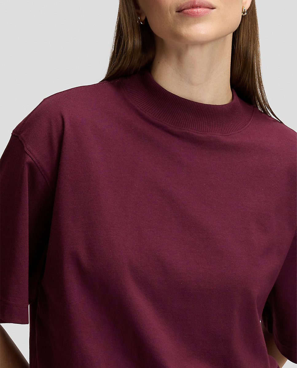 Camiseta de mujer de corte cuadrado, cuello acanalado grueso y mangas anchas - Lee - Morado Morado-5