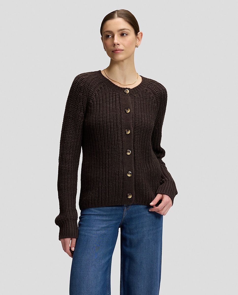 Cardigan de punto de mujer con mangas raglan - Lee - Marrón Marrón-1