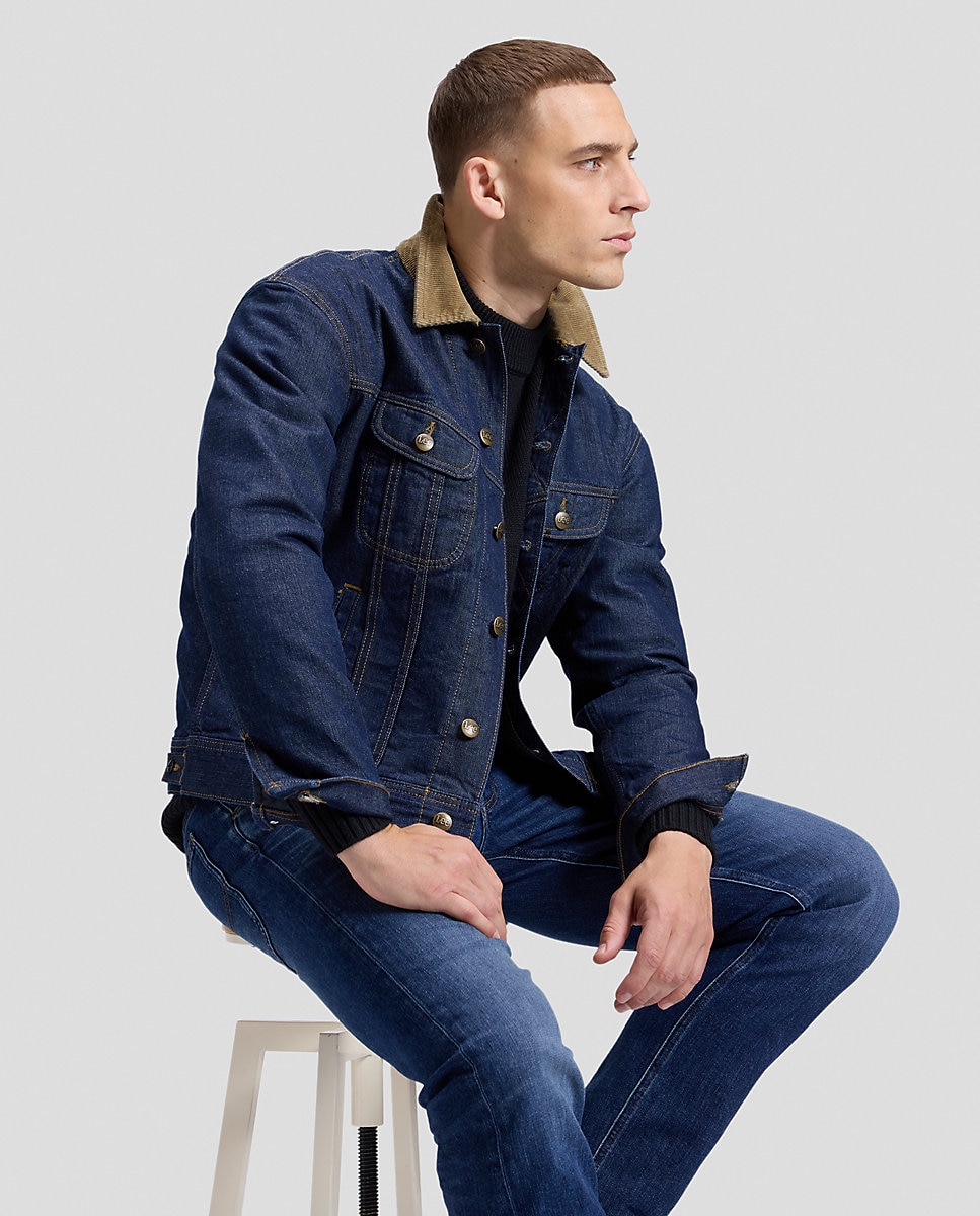 Cazadora vaquera de hombre de corte relaxed cuello de pana y un forro estampado - Lee - Azul Azul-6