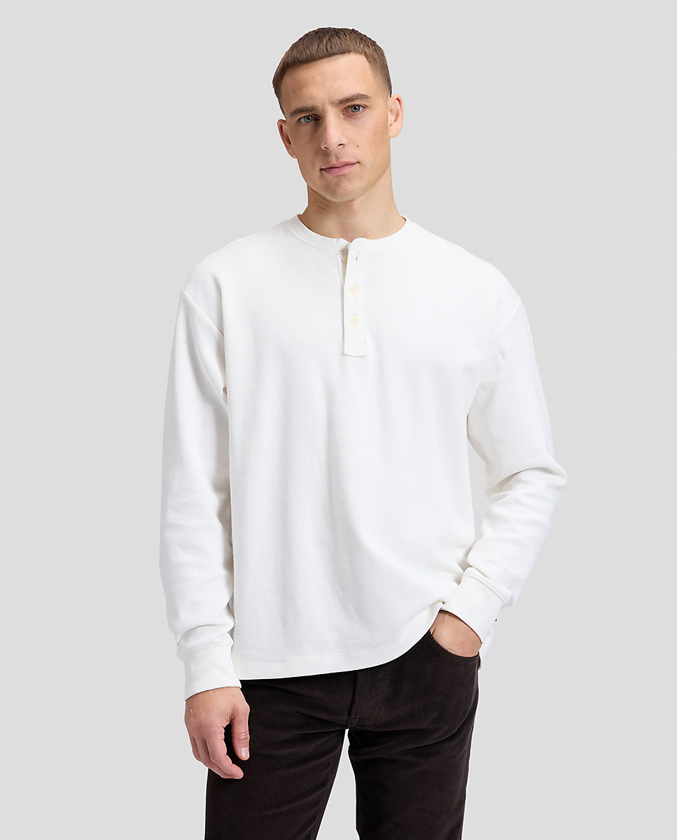 Imagen 0 de Camiseta henley de hombre de manga larga de corte slim Blanco
