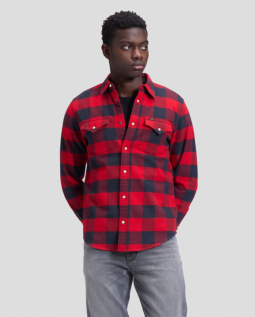 Camisa de hombre de manga larga de cuadros - Lee - Rojo Rojo-1