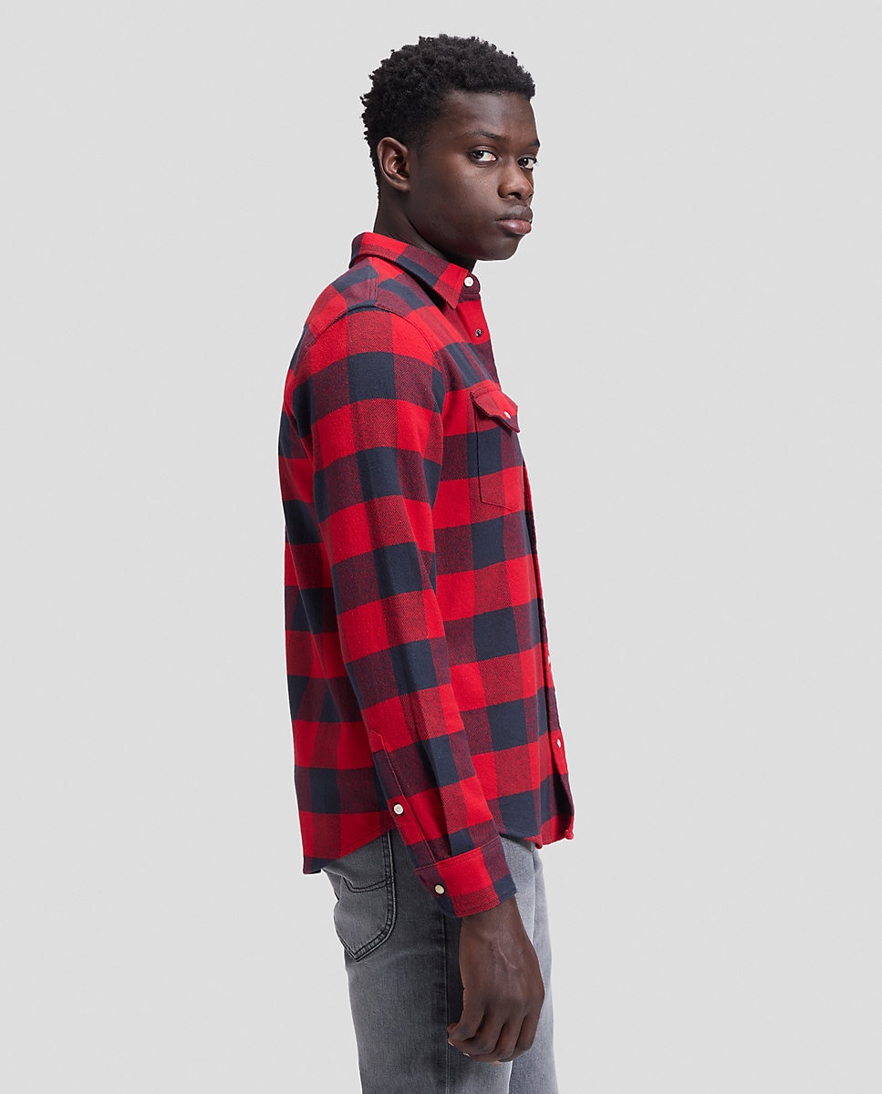 Camisa de hombre de manga larga de cuadros - Lee - Rojo Rojo-4