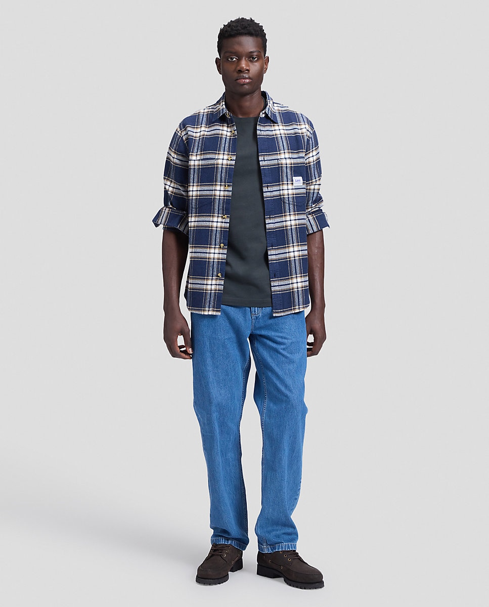 Camisa de quadros de hombre de manga larga de corte relaxed - Lee - Azul Azul-3