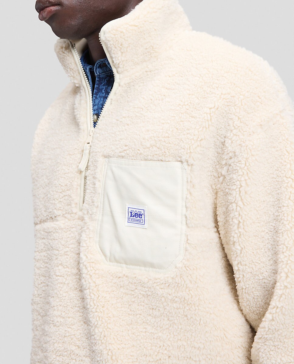 Sudadera con cremallera en el cuello de hombre en con etiqueta workwear en el pecho - Lee - Blanco Blanco-5