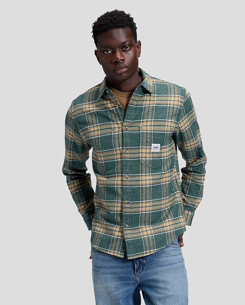 Camisa de quadros de hombre de manga larga de corte relaxed - Lee - Verde Verde-1