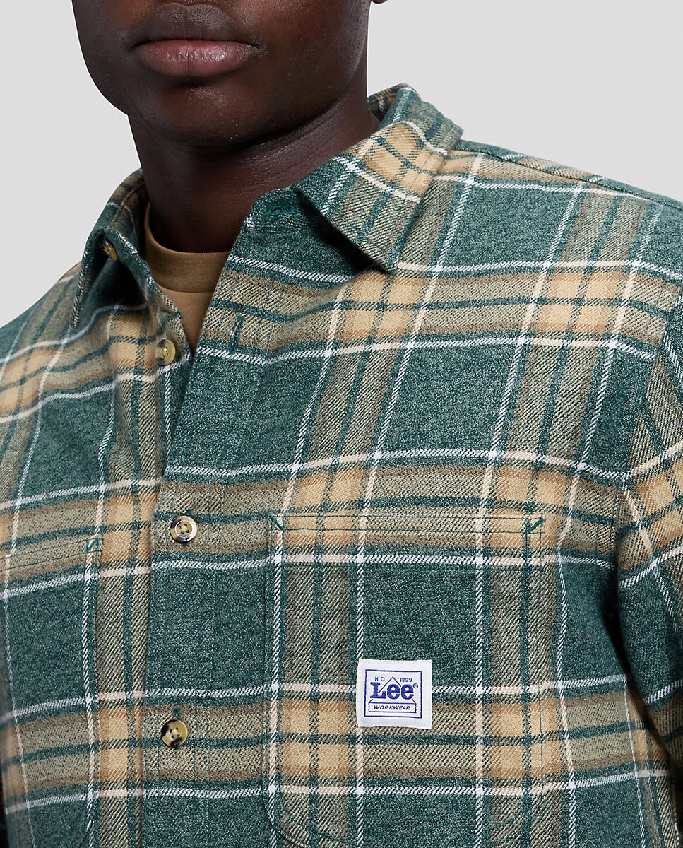 Camisa de quadros de hombre de manga larga de corte relaxed - Lee - Verde Verde-5