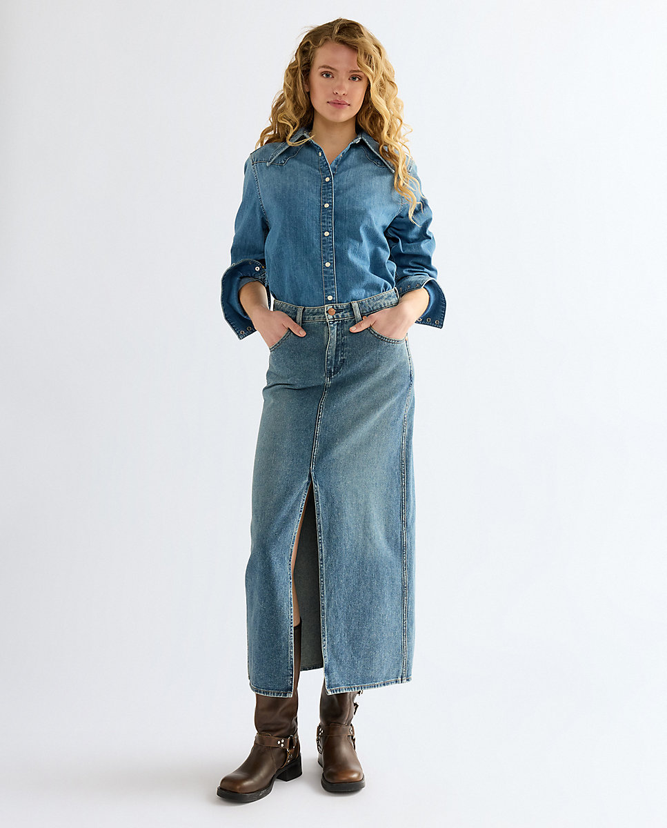 Falda vaquera larga con abertura frontal - Wrangler - Azul Azul-2