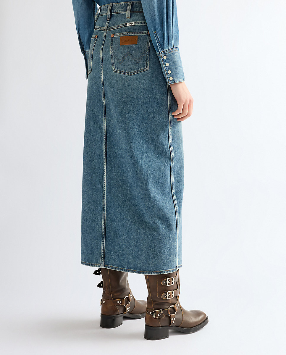 Falda vaquera larga con abertura frontal - Wrangler - Azul Azul-3