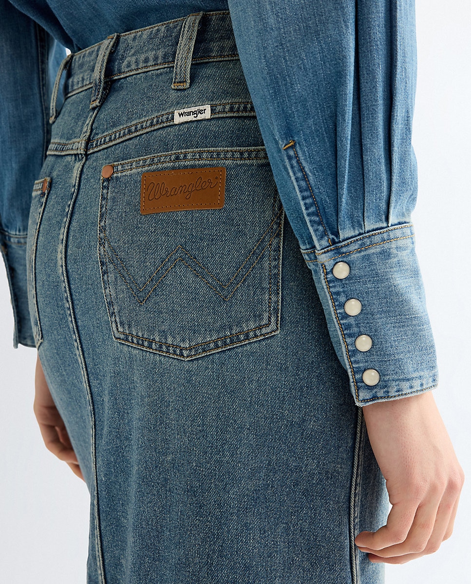 Falda vaquera larga con abertura frontal - Wrangler - Azul Azul-5