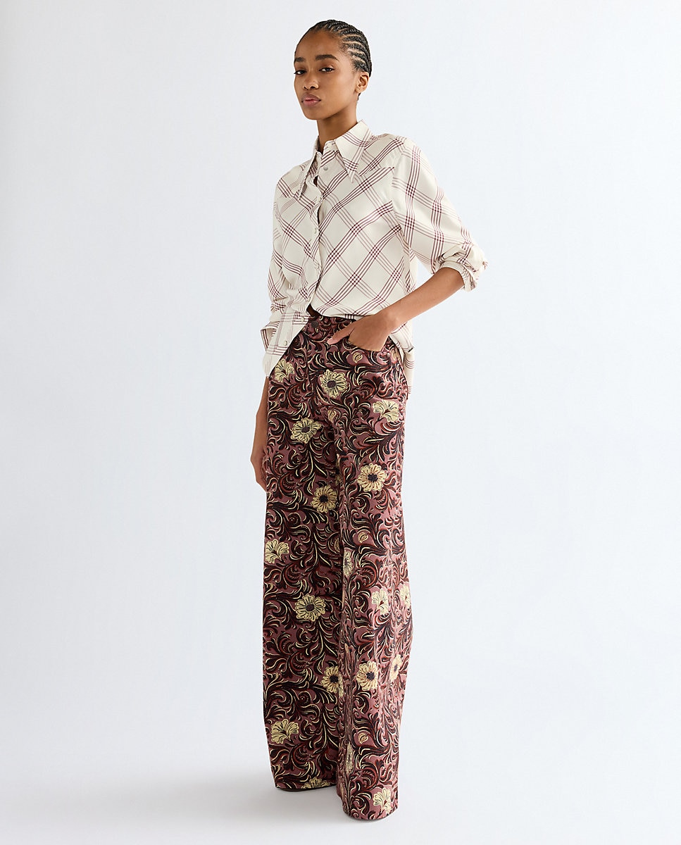 Pantalon de mujer canyon de corte ancho y cintura alta con llamativo estampado - Wrangler - Rosa Rosa-2
