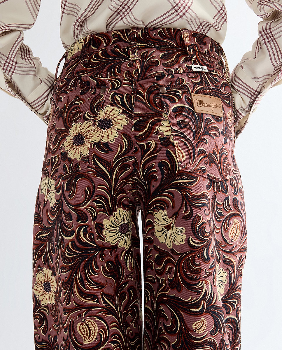 Pantalon de mujer canyon de corte ancho y cintura alta con llamativo estampado - Wrangler - Rosa Rosa-5